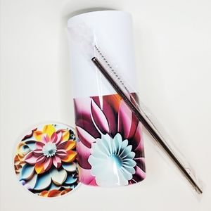 Stainless Steel Double Wall Insulated Straight Tumbler. (Floral)